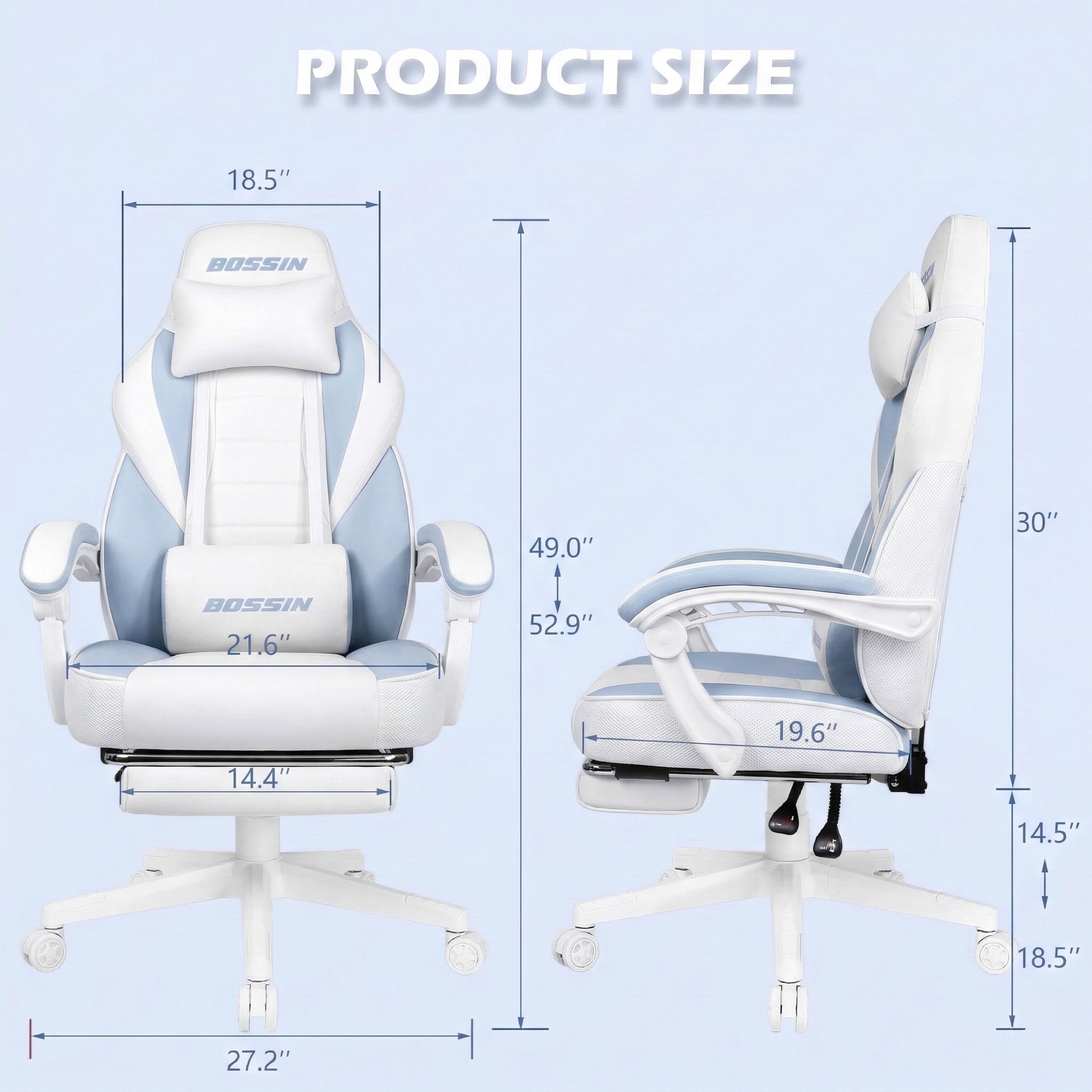 Bossin Gaming Chairs with Footrest,Massage Leather Game Chair for Adults,Big and Tall Gamer Chair with Headrest and Lumbar Support