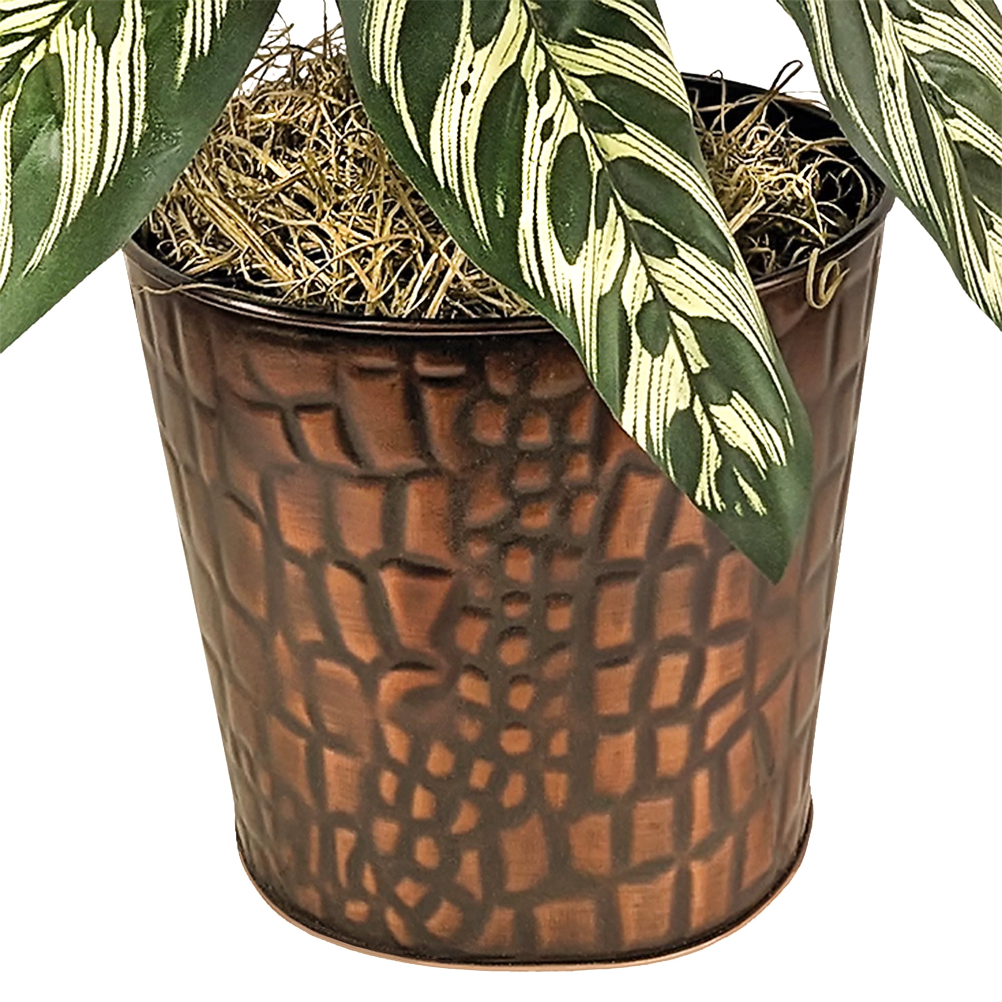LCG Sales Artificial Plant, Variegated Green Leaf Potted Prayer Plant, 2 ft, Embossed Metal Pot