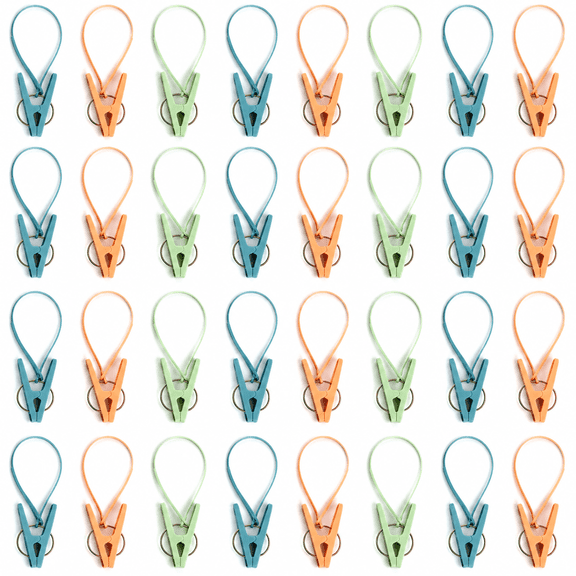 36 Pack Multicolor Laundry Clips for Drying Clothes, Windproof Clothes Pins with Detachable Plastic Rope, Heavy Duty Clothesline Clips Towel Clips Travel Hanger Clips, Portable Sock Clips for Laundry