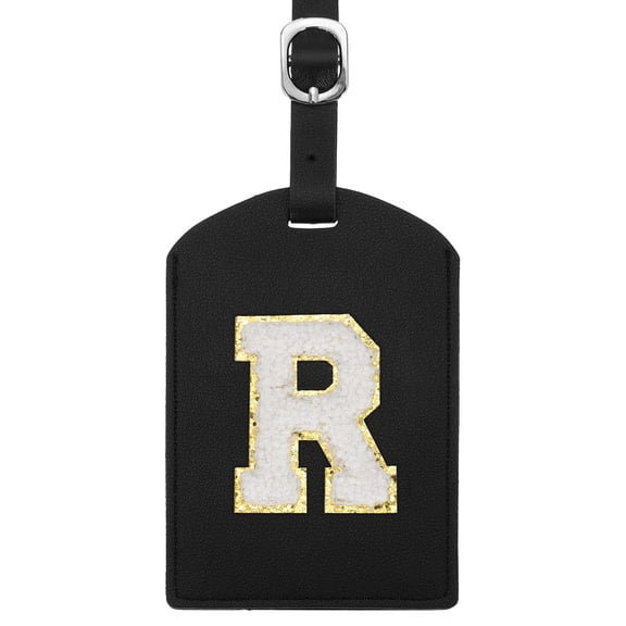 Uxcell Initial Luggage Tag, PU Leather Embroidered Letter Luggage Tags Suitcases ID Bag Label Privacy Protection Travel Accessories for Suitcase Handbags Family Travel (Black R)