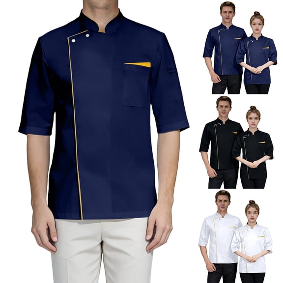 Black Chef Coat With Mesh Lightweight Chef Jacket Men Short Sleeve Chef Uniform for Kitchen,Restaurant,Bakery Blue XL