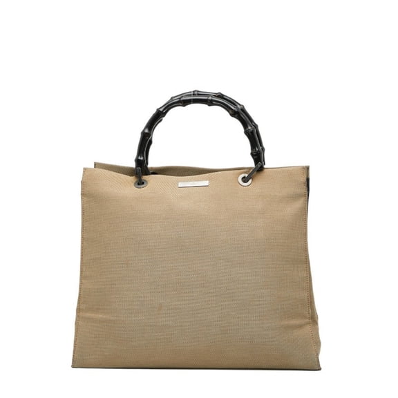 Pre-Owned Gucci Bamboo Tote Bag Handbag 002 1010 Beige Black Canvas Women's GUCCI