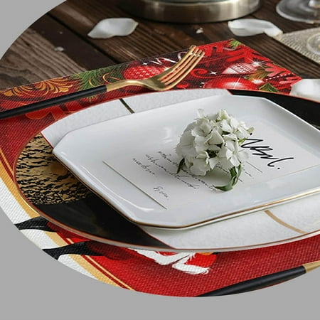 

Christmas Santa Claus Gift Placemats Set of 6 Snow Ball Red Table Mats for Dining Table Kitchen Outdoor Home Party Decor 12x18 Inches