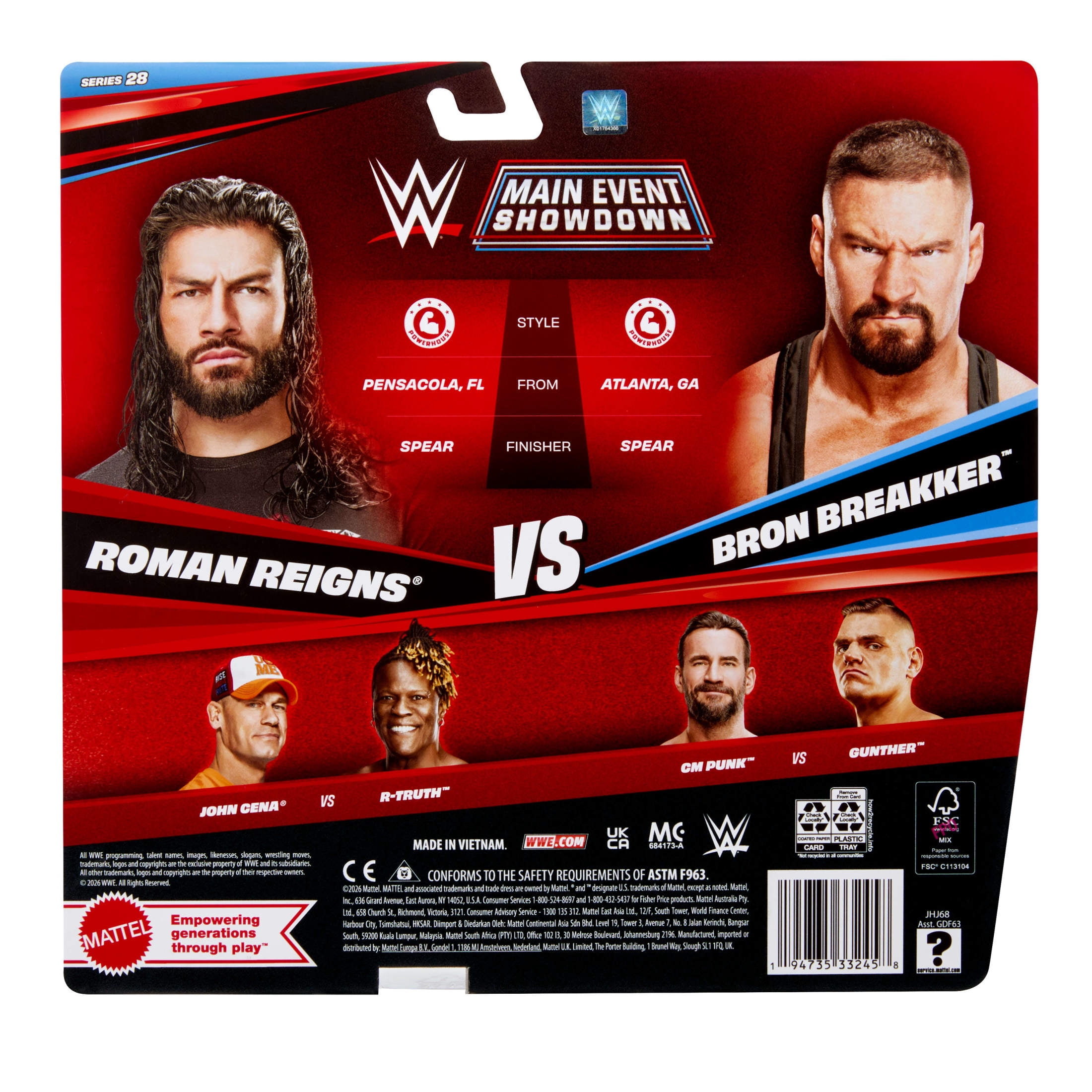 WWE Main Event Showdown Roman Reigns vs Bron Breakker Action Figures Set, Series #28, 6-inch