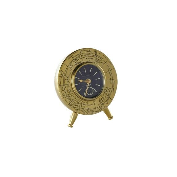 DecMode 6" Gold Stainless Steel Metal World Map Small Dome Clock with Black Clockface