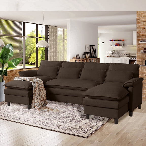 Pingliang Home Oversized U Shaped Couch,4 Seat Sectional Sofa with 4 Pillows,Upholstered Symmetrical Cloud Couch with Double Chaise,Wrap Around Sofa Modular sofa for Living Room Apartment Office