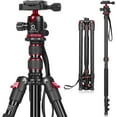 thumbnail image 1 of Tignapoo C11 Trépied/monopode Professionnel 2-en-1 pour Appareils Photo Reflex Numériques et Sans Miroir, Hauteur Réglable 196 cm, Rotule 360°, Alliage d'Aluminium Léger, Noir/rouge, Comprend Sac de Transport et Accessoires, 1 of 6