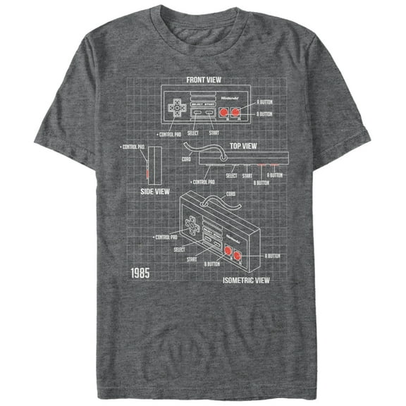 Men's Nintendo Schematic NES Controller Graphic Tee Charcoal Heather 2X Large