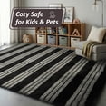 thumbnail image 6 of Pentantan 8ft x 10ft Shag Area Rugs for Living Room, Modern Stripe Fluffy Bedroom Carpet, Black & Gray, 6 of 7