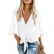 thumbnail image 4 of Camisa de mujer color sólido manga larga botón superior solapa blusa casual, blanco, XXL kenally AP001984-05, 4 of 6