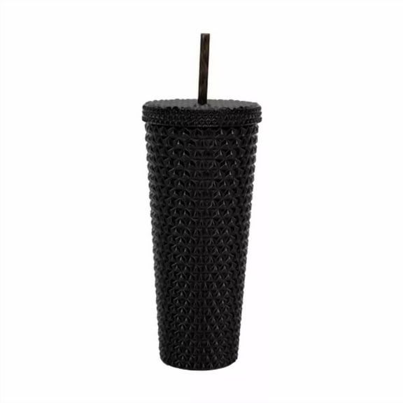 Double Wall Insulated Iridescent Textured Tumbler With Straw, Black