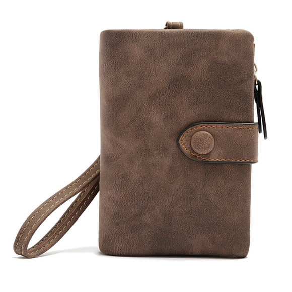 Xiao Hua Cartera corta de piel, cartera mediana, 30% de descuento, ranura para tarjetas, cartera Zero con hebilla y cremallera, color café, 1 pieza
