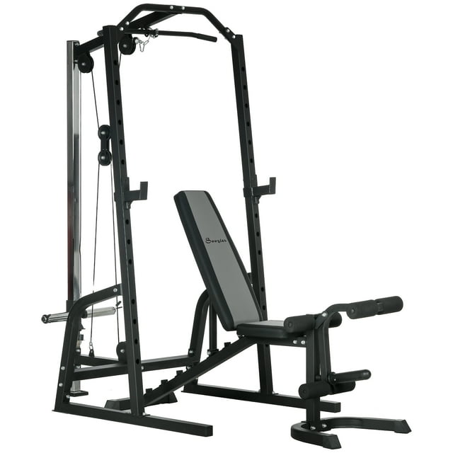 Soozier Home Gym Machine, 3 in 1 Smith Machine with Adjustable Bench