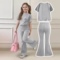 thumbnail image 3 of CCRFTGI Summer Outfits for Kids Girls Size 8 Casual Lounge 2 Piece Outfits Oversized T Shirts and Flare Pants High Waist Active Gym Clothing Sets Gray 12-13 Years, 3 of 7