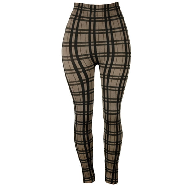 Leggings a cuadros para mujer, pantalones ajustados informales de cintura alta, pantalones pitillo estampados a cuadros elásticos para mujer