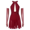 thumbnail image 1 of Oyolan 2 Pcs Costumes de Danse Lyrique pour Femmes Robe de Bal Fendue en Maille Froncée avec Gants Bourgogne L, 1 of 7