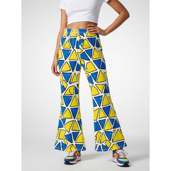 5-6Y Girls Colored Flared Pants Digital Print Trousers Slim-Fit Wide Leg Flare for Spring Summer Autumn