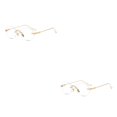 thumbnail image 3 of Qarigey Gafas sin marco simples Bisagras de resorte Forma oval Gafas de vidrio de metal Gafas ligeras para computadora Oro Oro 2piezas, 3 of 6