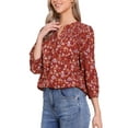 thumbnail image 4 of CAMISA FLORAL DE CUELLO EN V INSPIRADA CHIC PARA MUJERES, CON MANGAS 3/4, FRONTAL FRUNCIDO, BOTONES, BLUSA CASUAL DE VERANO TALLA XL NARANJA OSCURO, 4 of 6