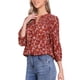 thumbnail image 4 of CAMISA FLORAL DE CUELLO EN V INSPIRADA CHIC PARA MUJERES, CON MANGAS 3/4, FRONTAL FRUNCIDO, BOTONES, BLUSA CASUAL DE VERANO TALLA XL NARANJA OSCURO, 4 of 6
