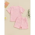 thumbnail image 5 of Musuos Toddler Girl Summer Outfit 12M 18M 24M 3Y 4Y Pink Flower Print Short Sleeve T-Shirts and Elastoc Waist Shorts 2Pcs Clothes Set, 5 of 10