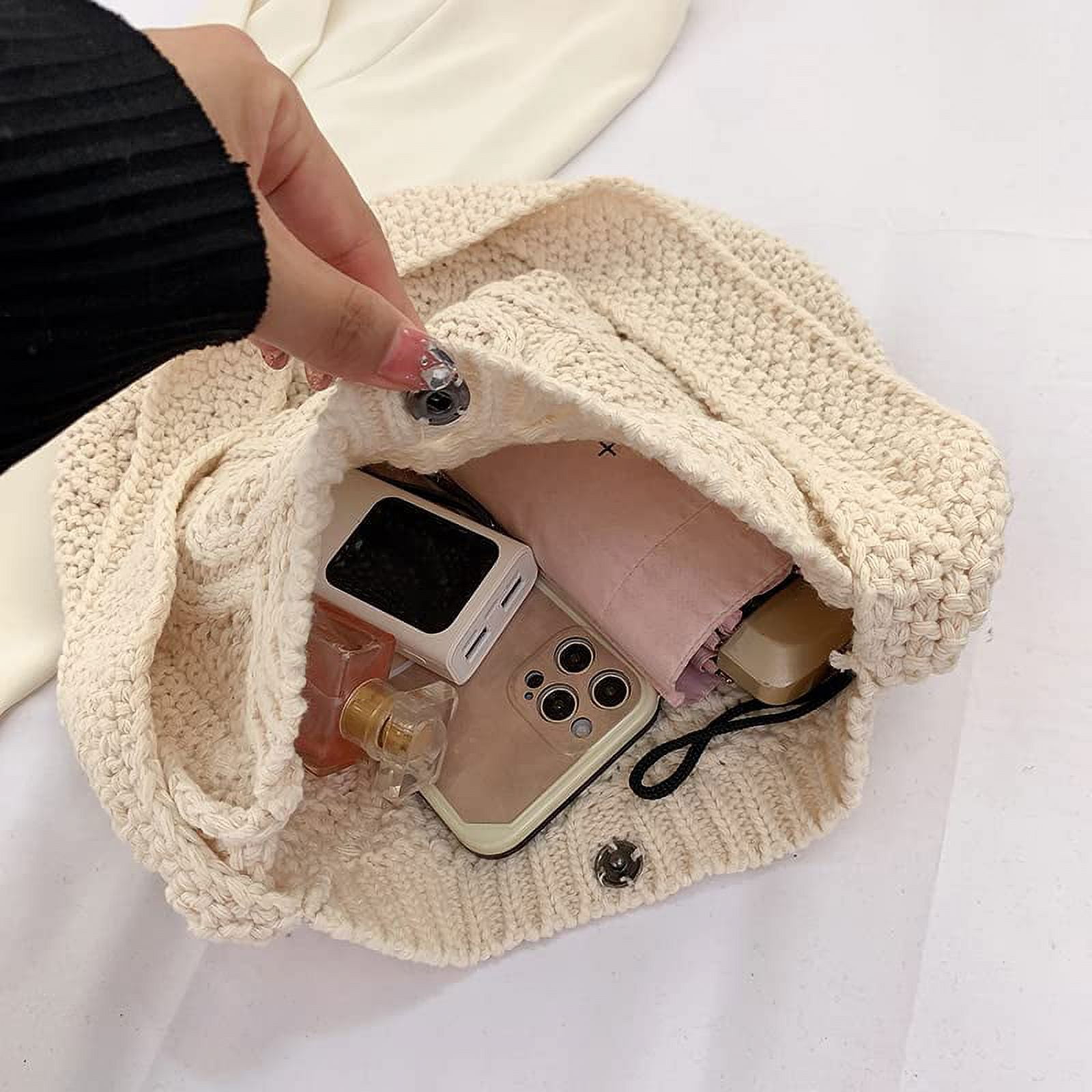 Women's Crochet Tote Bag Knitted Shoulder Crossbody Handbags Aesthetic Shopping Bag Cute Purses Crocheted Hobo Bag