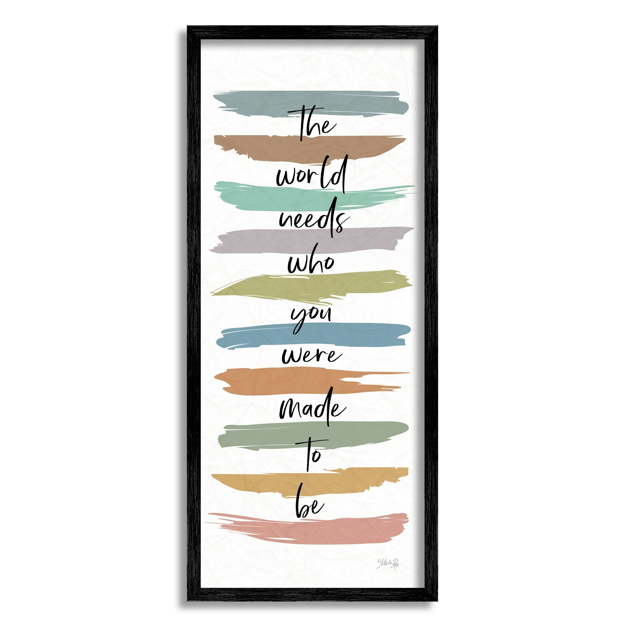 Stupell Industries Who You Were Made To Be Phrase Abstract Stripes Inspirational Painting White Framed Art Print Wall Art, 10 x 24