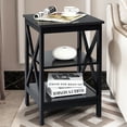 thumbnail image 4 of Gymax 2 Pcs Table de Chevet à 3 Niveaux Table d'Appoint Design en X Étagère de Rangement Salon Noir, 4 of 10