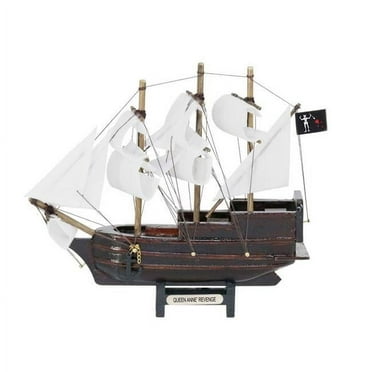 Handcrafted Model Ships QA-7-W 6 x 2 x 7 in. Wooden Blackbeards Queen Annes Revenge White Sails Model Pirate Ship