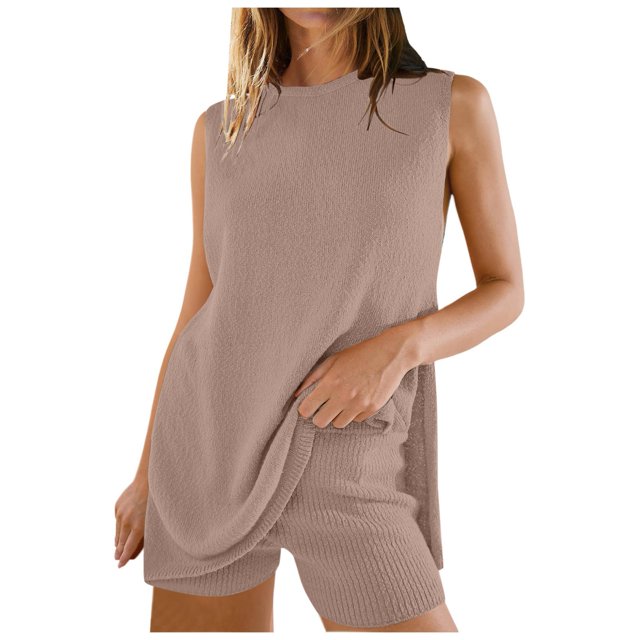 Ensemble de Shorts pour Femmes 2025, Bordure d'Été, Vêtements de Compression Décontractés, Col Rond, Bas de Bikini, Tricoté