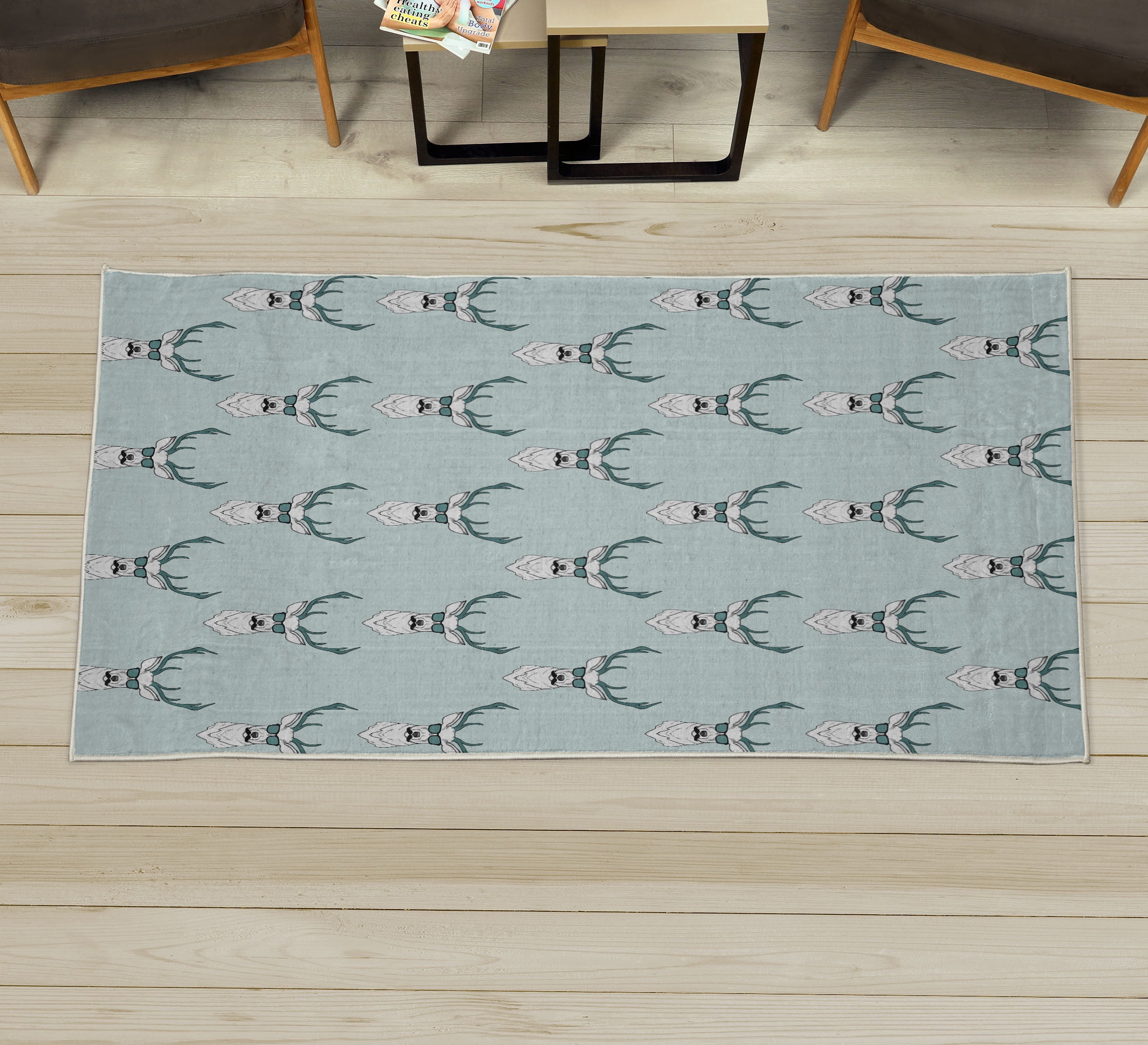Deer Decorative Rug, Hipster Inspired Antlers Glasses Mustaches Funny ...