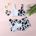 thumbnail image 2 of Fesfesfes Girls Swimsuit 3 Piece Bathing Suits Cow Print Bikini Tankini Set Beach Swimwear with Shorts Bikini Swimwear for 6-13 Years(White,8-9 Years), 2 of 5
