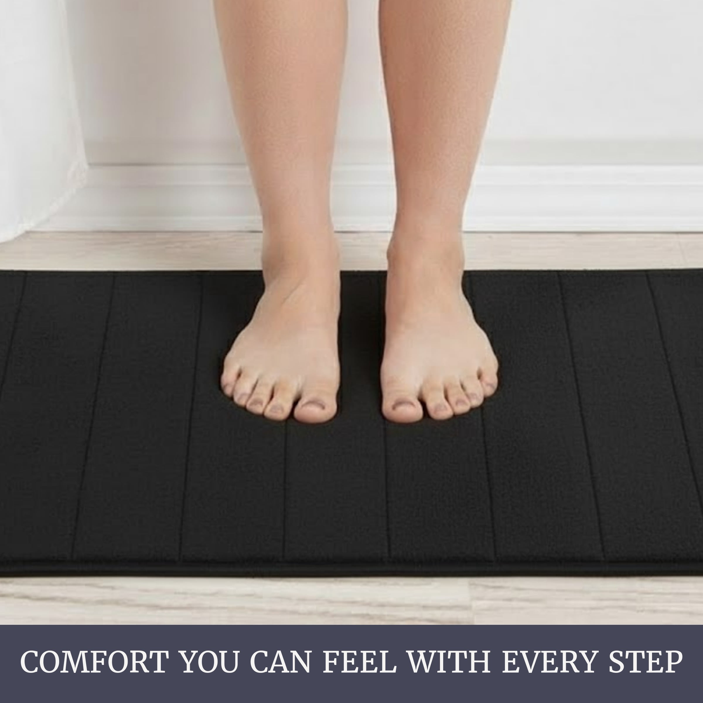 Lavish Home Set of 2 Bath Rugs – Non-Slip Memory Foam Bathroom Set, Black