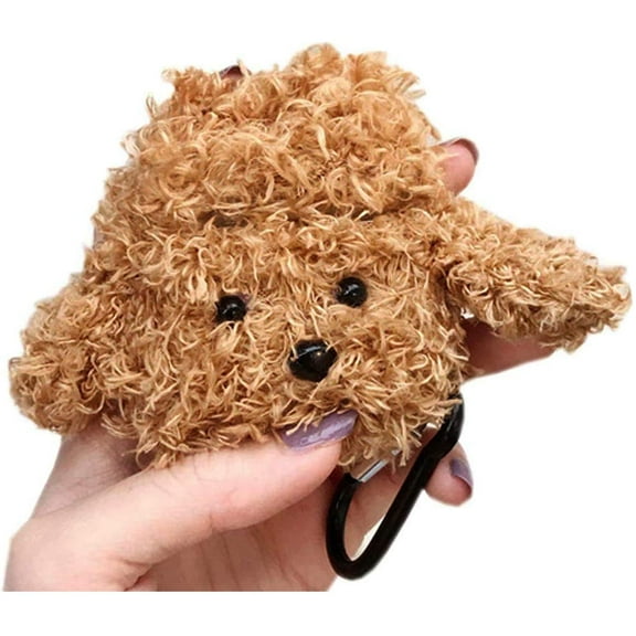 Airpods Case Airpods 1&2, Cute Teddy Dog Soft Fur Furry Kawaii Fun Cool Mini Airpods Cover Case with Keychain Wireless Charging Box Airpods 1 & 2