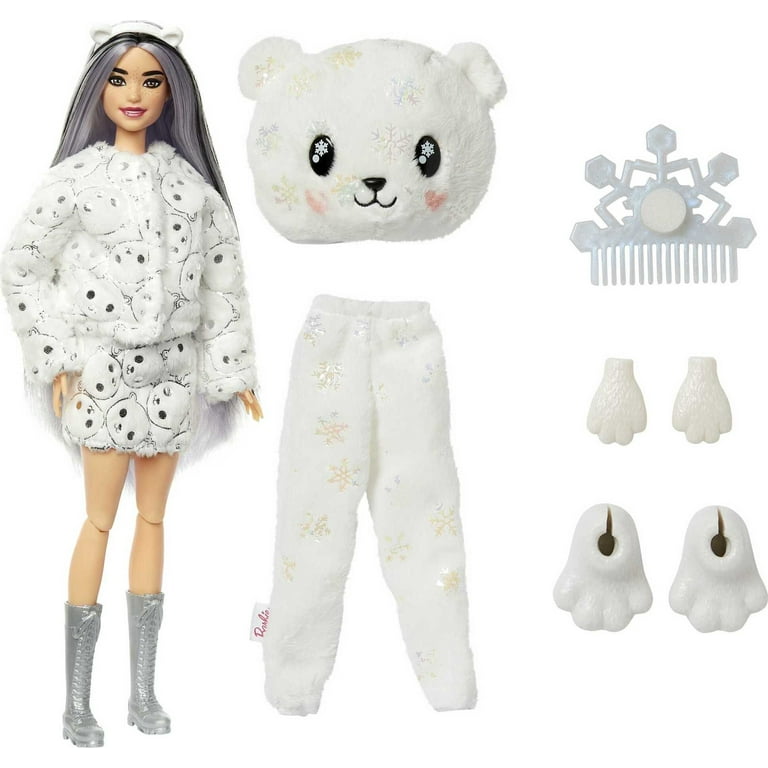 Barbie Cutie Reveal Snowflake Sparkle Fashion Doll, Polar Bear Plush  Costume, Mini Pet & Accessories 