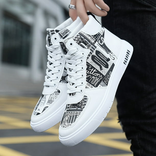 PMUYBHF Male Mens Leather Shoe Men Shoes High Top Fashion Casual Shoes for Walking Lace up Sports Shoes 43