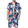 thumbnail image 3 of Conjuntos de camisas para hombre, estampado 3D, retazos, solapa, camisa informal de manga corta, pantalones cortos de playa de gran tamaño, ropa de calle de verano, trajes hawaianos, 3 of 5