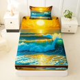 thumbnail image 3 of spefrowx Tropic Sunset Wave Twin Sheets for Kids, Golden Palm Seagull Coast Bedding, 3 Pieces, 1 Flat Sheet, 1 Fitted Sheet and 1 Pillowcase, 3 of 5