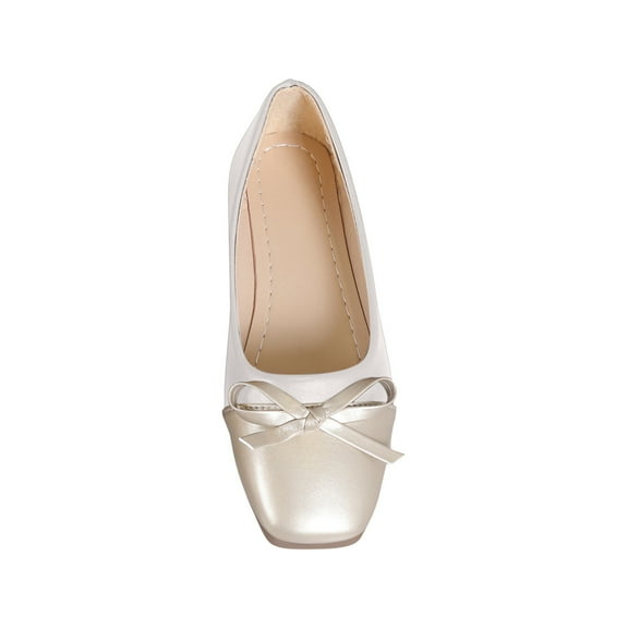 Nrmvnmi Women's Ballerina Flats Round Toe Small Fragrant Wind Single Shoes Colored Bow Knot Shallow Mouth Flat Bottom Rectangular Toe Beans Shoes Beige Mothers Day Gifts