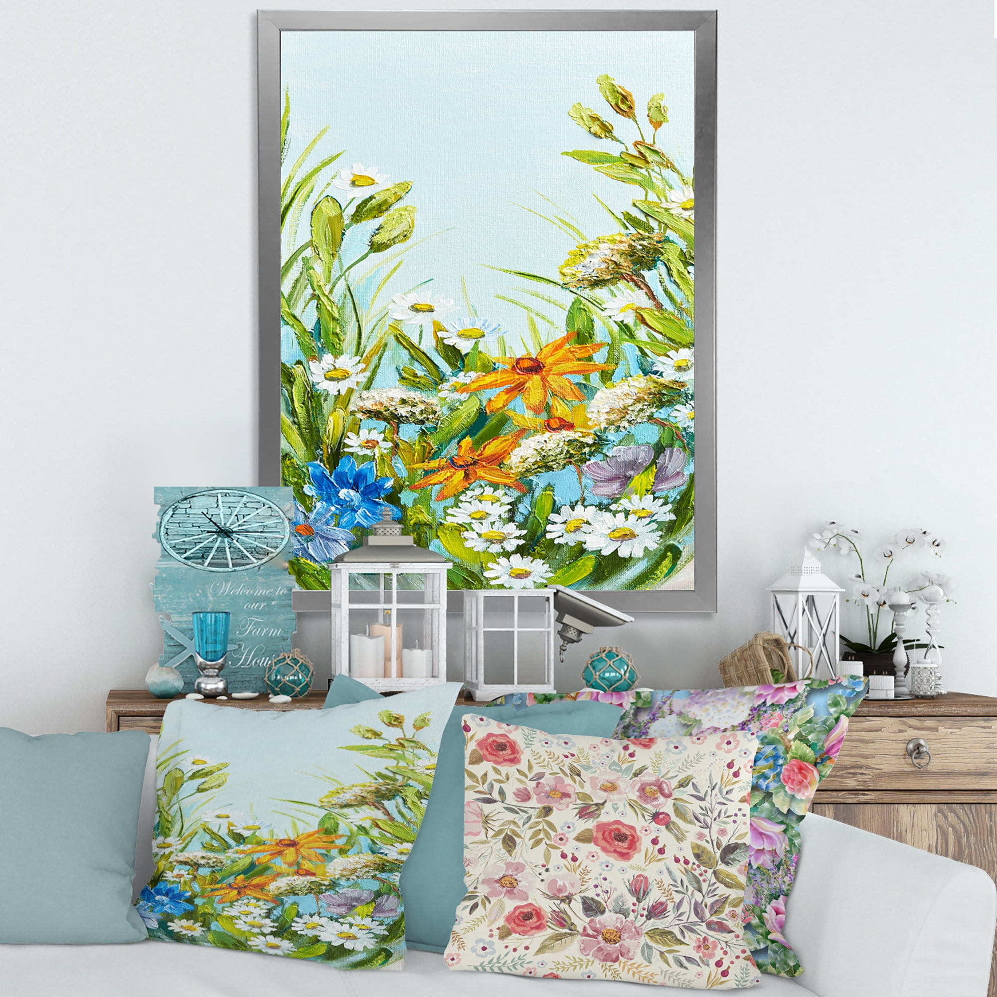Designart 'Still Life Of Colorful Wildflowers With Leaves II' Traditional Framed Art Print