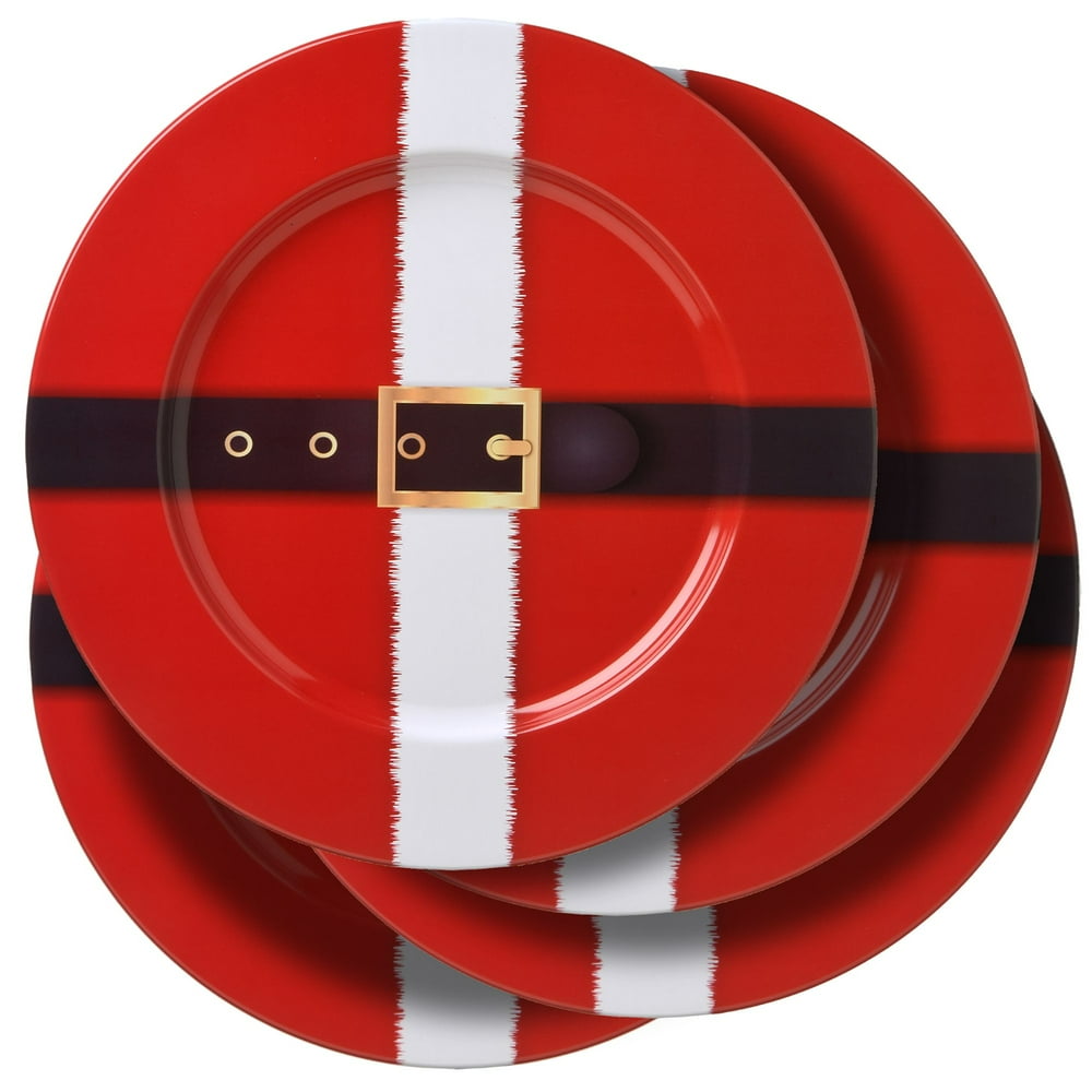 Set of 4 Red and White Round Holiday Charger Plates 13" Unlit