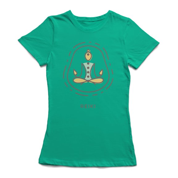 Reiki Balance Chakras Silhouette Women's Kelly Green Yoga T-shirt