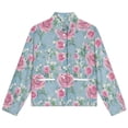 thumbnail image 4 of Jackets for Women Winter Coat Jackets Flannel Stand Collar Jacket(Floral Blue Pink Pattern,Size:S-4XL), 4 of 7