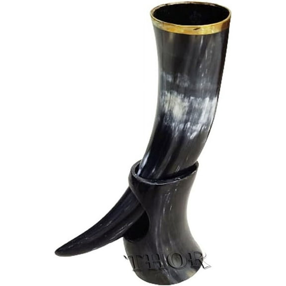 Thor Instruments Viking Drinking Horn Medieval-Inspired Black Ox Horn Rustic Home Decor 10"