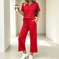 thumbnail image 3 of Bosfbaoi Two Piece Sets for Women Short Sleeve Crew Neck T‑Shirt High Waist Drawstring Wide Leg Pants Casual Loungewear Sets, 3 of 9