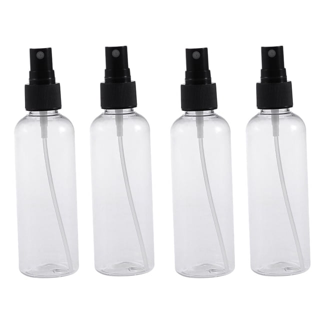 4 piezas de 100ml de plástico botella de spray vacía para maquillaje y cuidado de la piel Uso de viaje recargable (botellas transparentes con rociador negro)