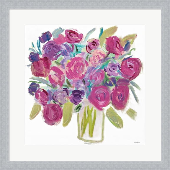 Pink Roses on White by Farida Zaman, Framed Wall Art, 19.5W x 19.5H