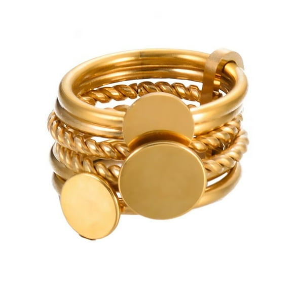 PAMTIER Women's Stainless Steel Vintage Personalized Exaggerated Circle Twist Stacking Ring Gold Size 6