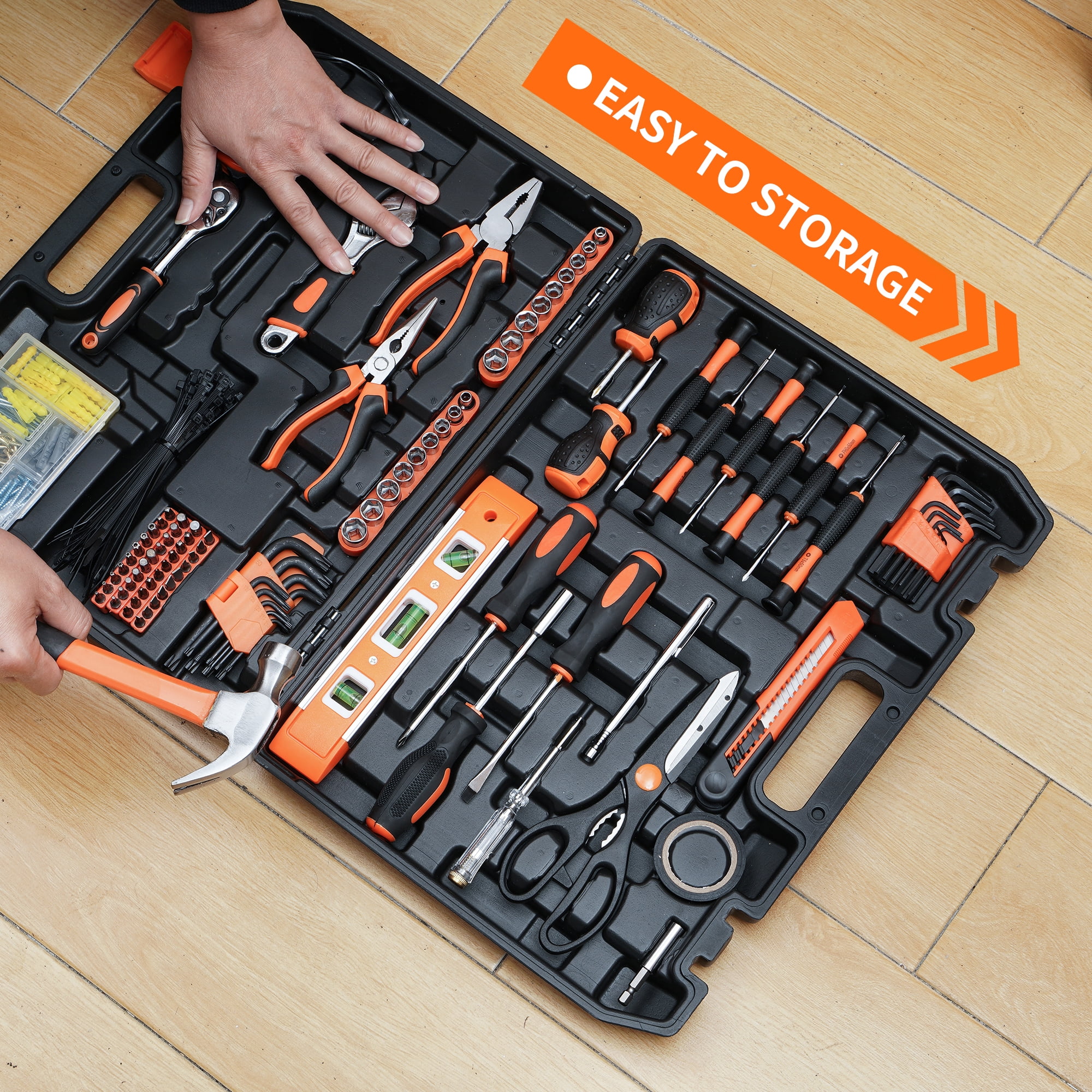 JELLAS Tool Set with Plastic Toolbox Storage Case, 242 Piece Basic Household Tool Kits, Toolbox with Tools, Mechanic Hand Tool Kit Ideal for Home Improvement