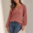 thumbnail image 3 of yillto Womens Sweaters Lace Long Sleeve V Neck Knit Fashion Tops Lightweight Dressy Trendy Sweater, 3 of 5